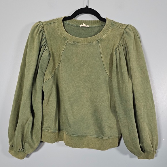 JODIFL Tops - JODIFL Olive Green Puff Sleeve Sweatshirt Top Women Size S Cotton Blend